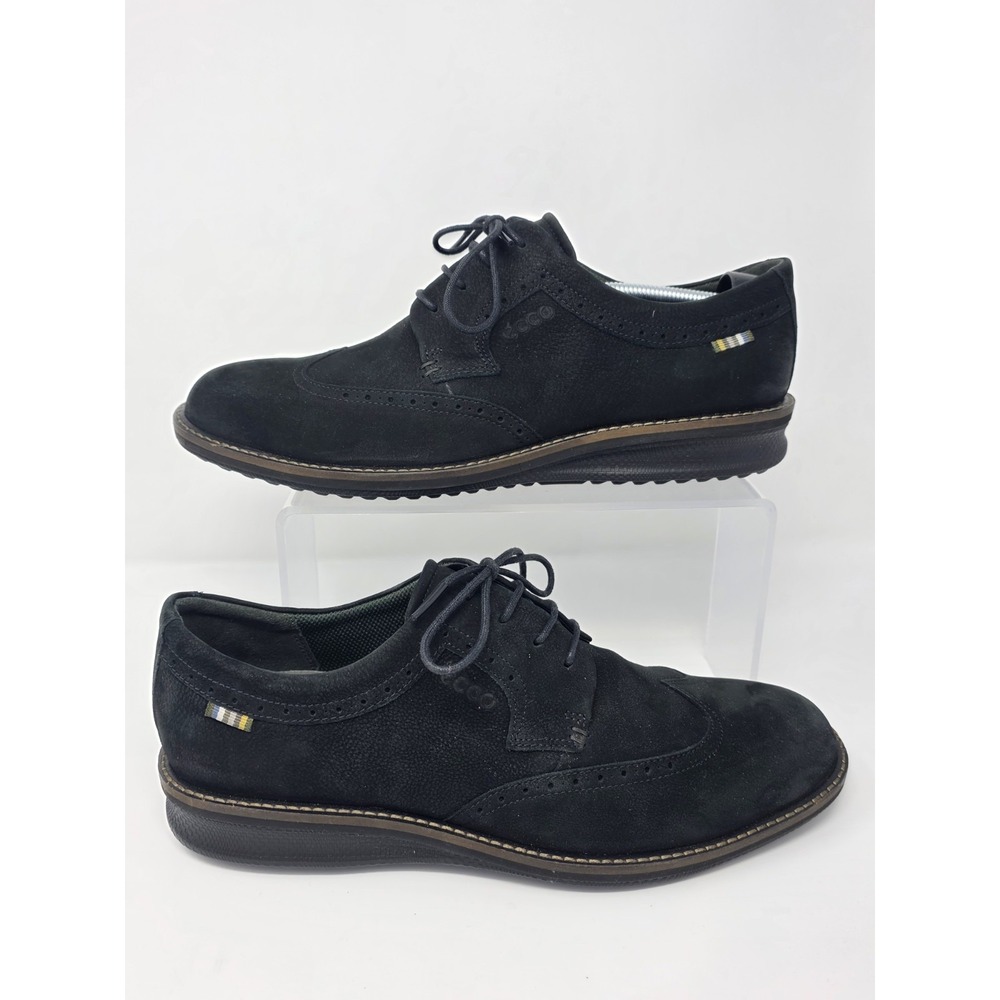 Ecco Shoes Mens Black Suede Leather Wingtip Brogue Oxford EU 42 US 8.5 9